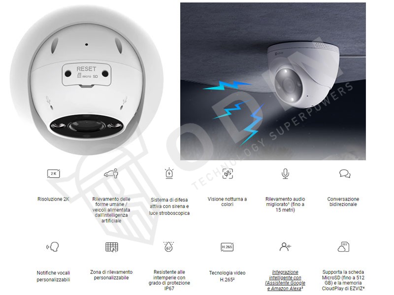 EZVIZ CS-H4 Telecamera 2K da esterno IP67 wifi 2,4 Ghz con IR fino a 30 mt e audio con sirena e luce strobo - immagine 4